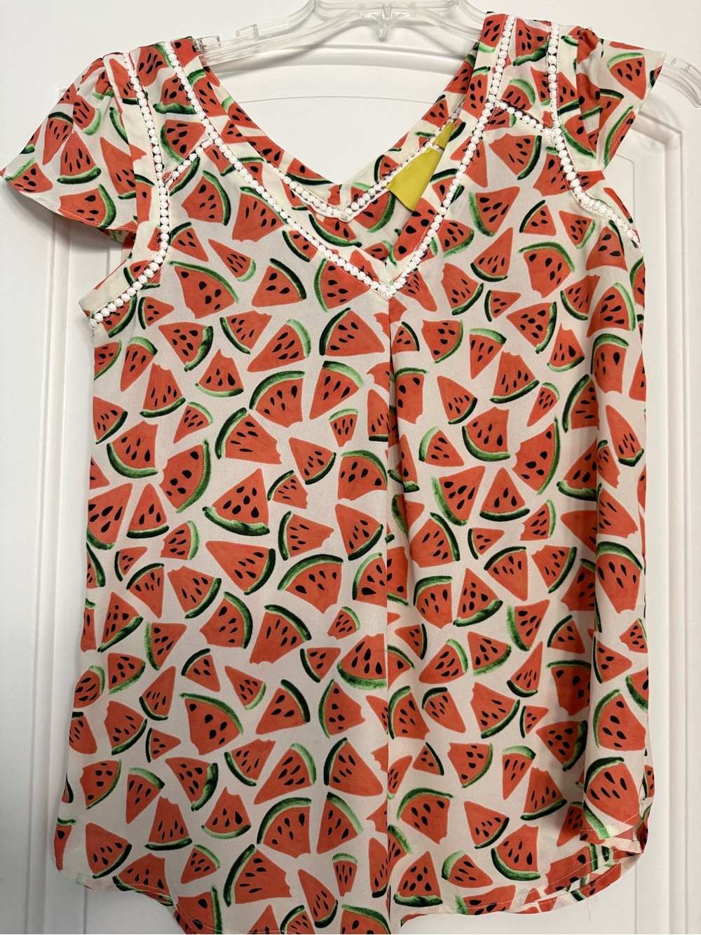 Maeve Cream Sleeveless Top with Pink-Orange Watermelon Print - Picture 2 of 10